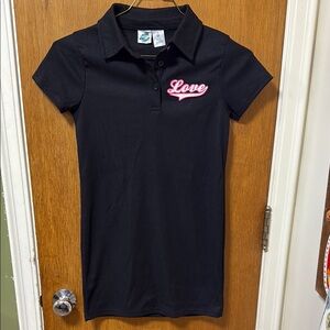 Black Polo Shirt with Pink 'Love' Embroidery